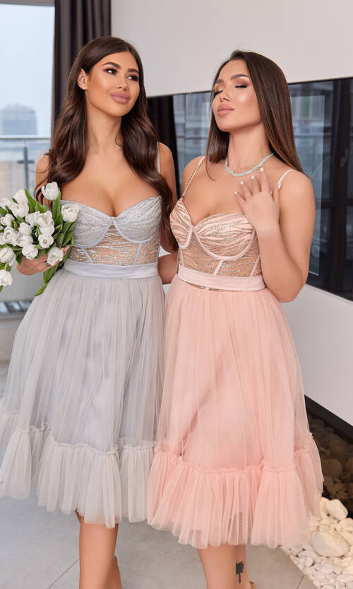 Коктейльное Платье Корсетный Лиф 22005 Серое