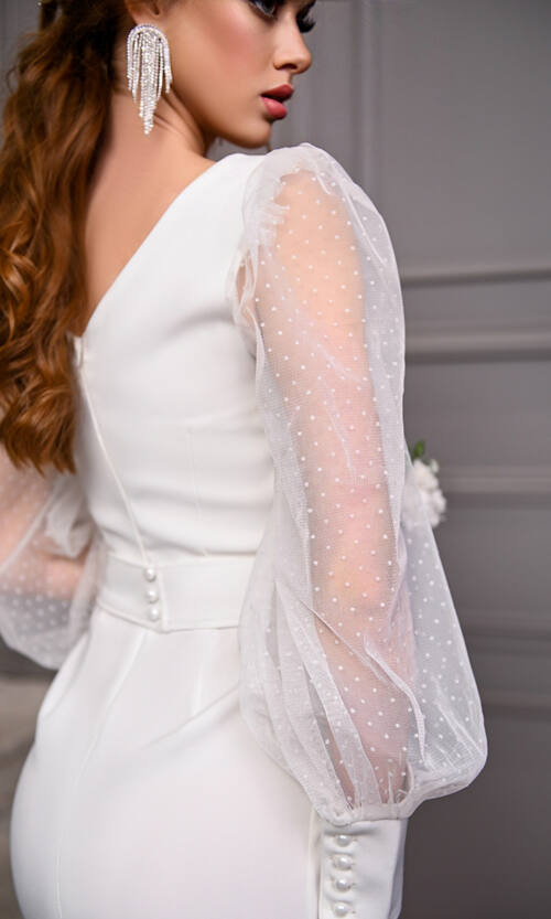 Коктейльное Платье Объемный Рукав 23011 Молочное