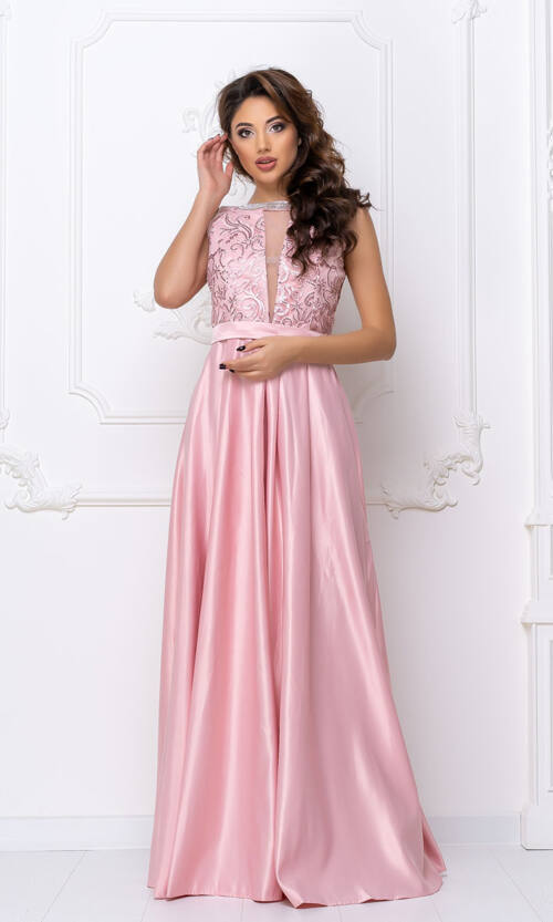 Вечірня Сукня Атлас Максі 9004 Рожева