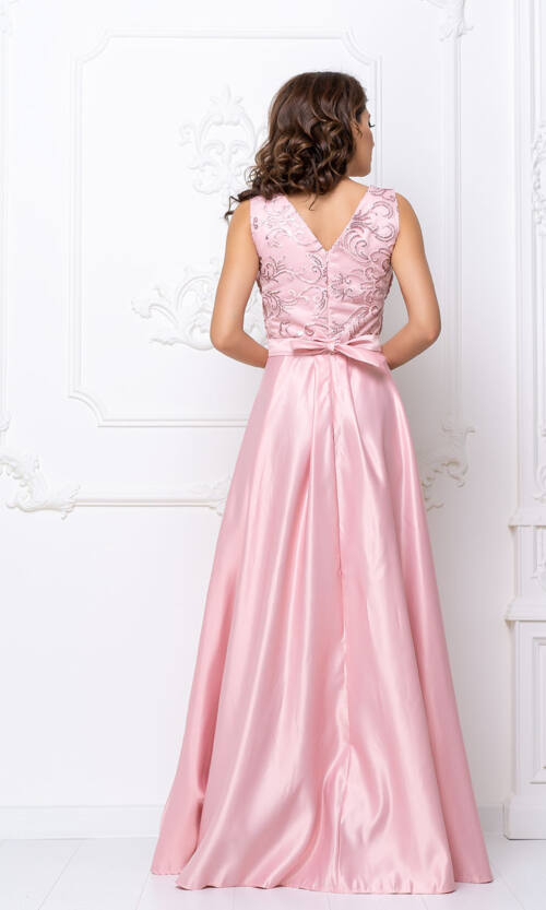 Вечірня Сукня Атлас Максі 9004 Рожева