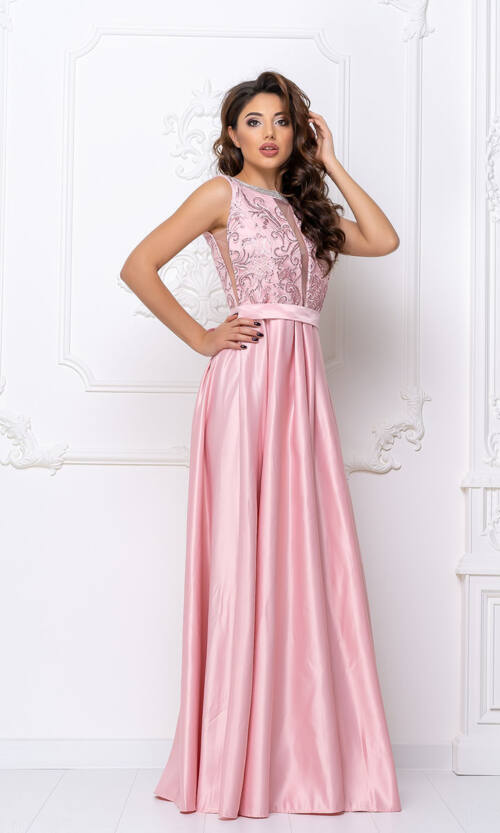 Вечірня Сукня Атлас Максі 9004 Рожева