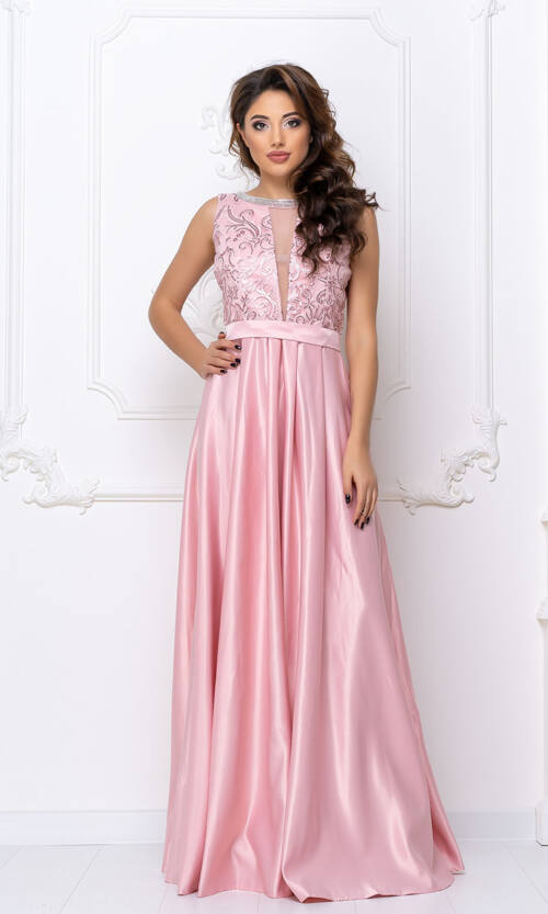 Вечірня Сукня Атлас Максі 9004 Рожева