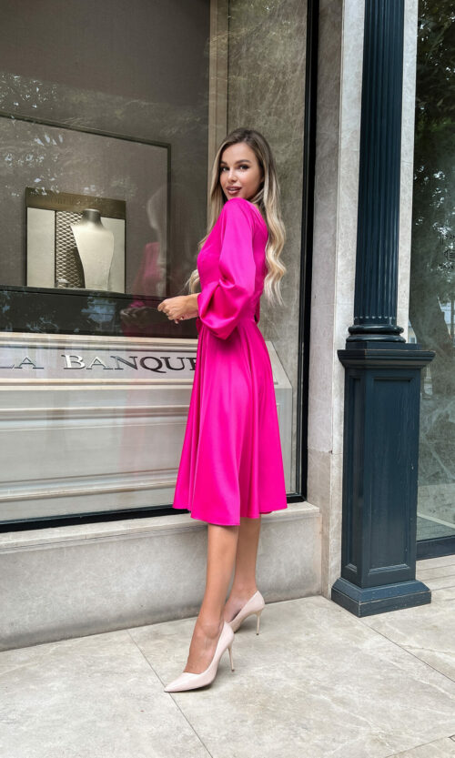 Фуксия Коктейльное Платье Атлас Шелк 22070