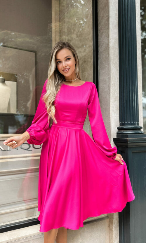 Фуксия Коктейльное Платье Атлас Шелк 22070