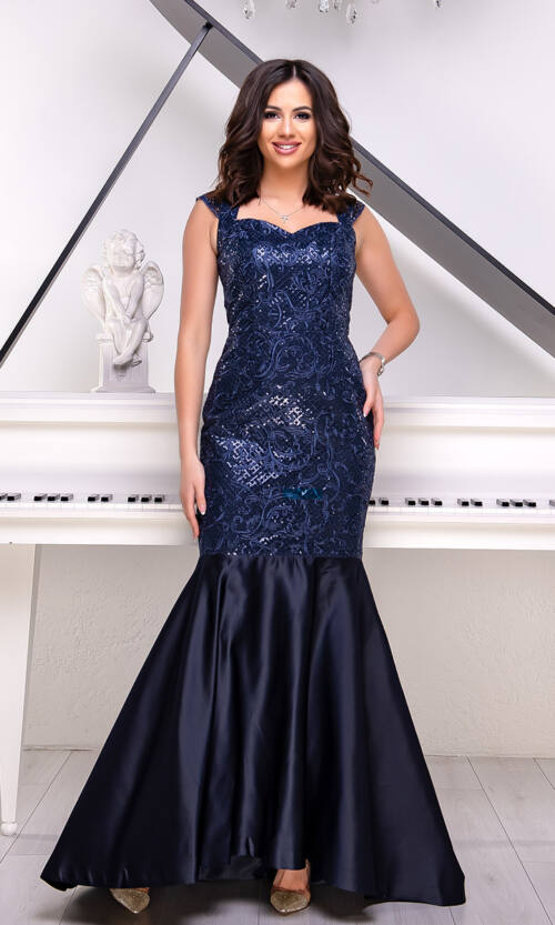 Вечірня Сукня Вишивка Паєтка 9014 Синя