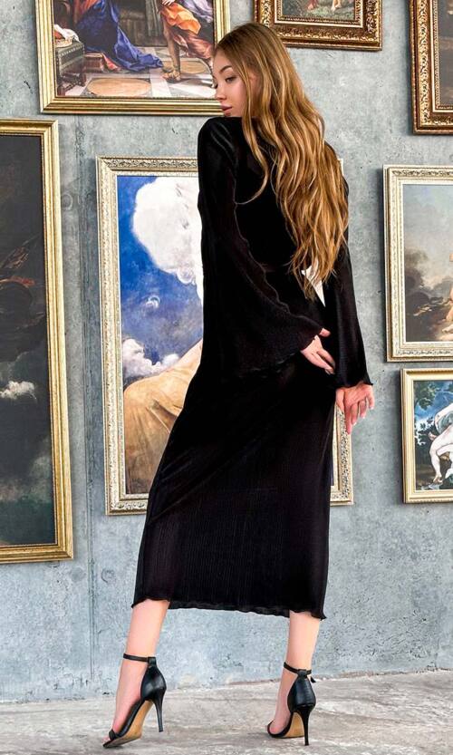 Коктейльна Сукня Гофре Міді 23060 Чорна