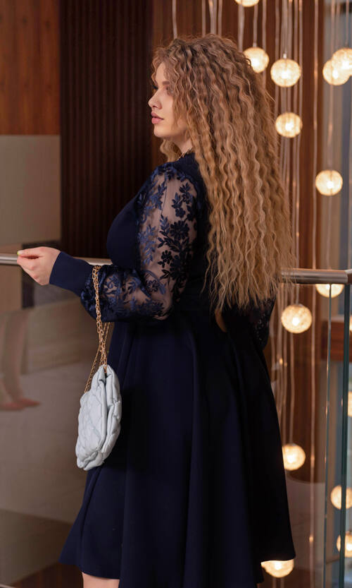 Коктейльна Сукня Рукава Вишивка 22088 Синя