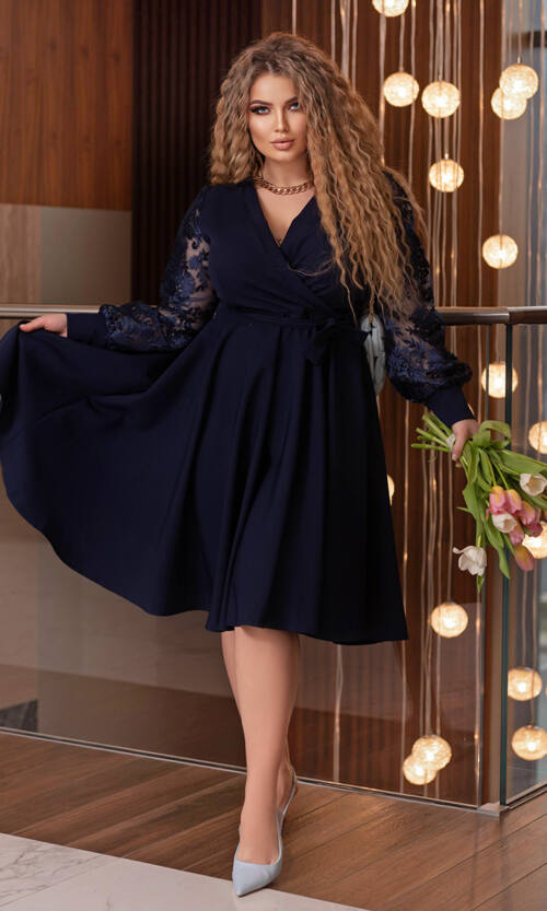 Коктейльна Сукня Рукава Вишивка 22088 Синя