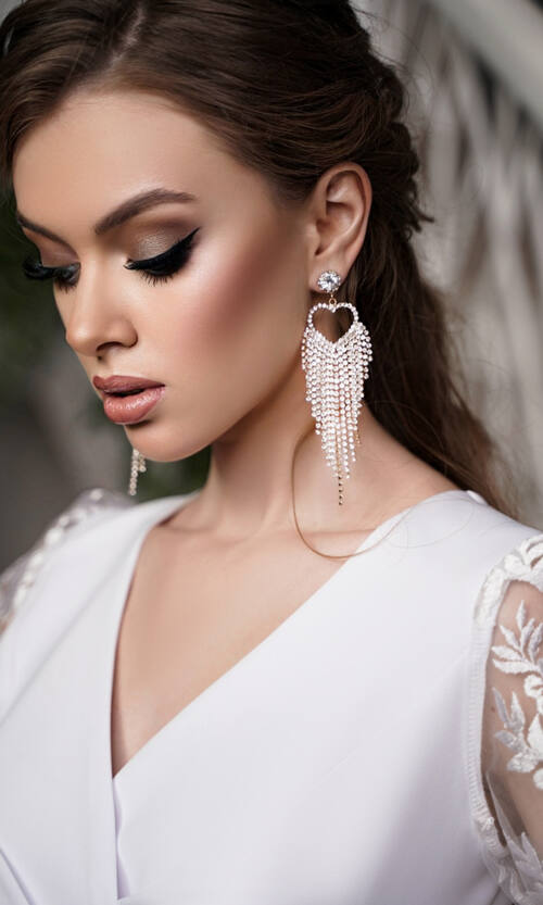 Сережки Біжутерія Водоспад Серце 23502 Золотисті