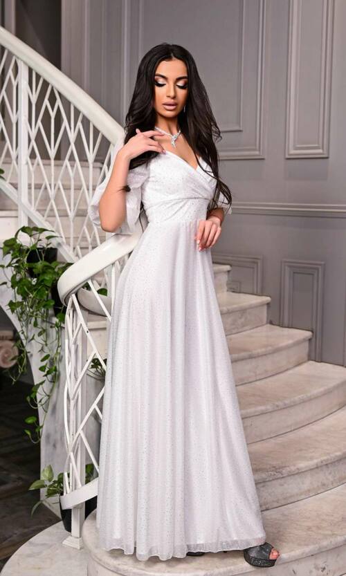 Вечірня сукня мушки блиск 22025 Молочна