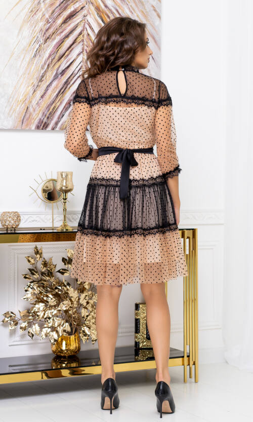 Коктейльна Сукня Сітка Мушка 20159 Бежева