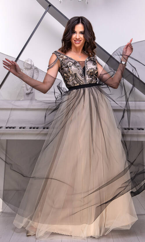 Вечірня Сукня Ліф Вишивка 9028 Бежева