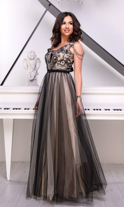 Вечернее Платье Лиф Вышивка 9028 Бежевое