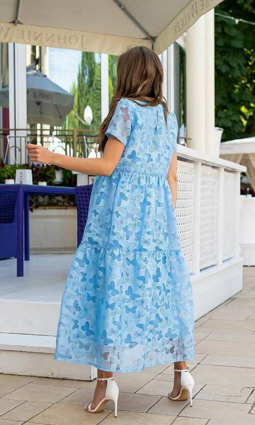 Летнее Платье Лен Органза 21096 Голубое