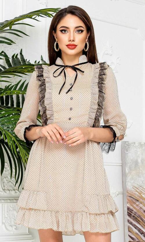 Шифонова Сукня Baby Doll 21034 Бежева