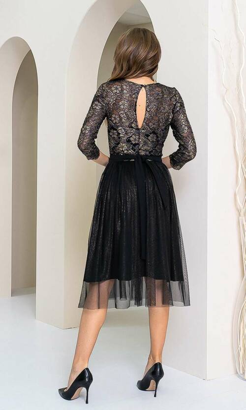 Коктейльна Сукня Гіпюр 21147 Чорна Срібна