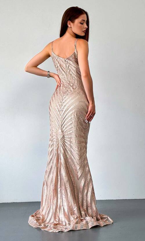 Вечірня Сукня Геометричний Візерунок 20029 Золота