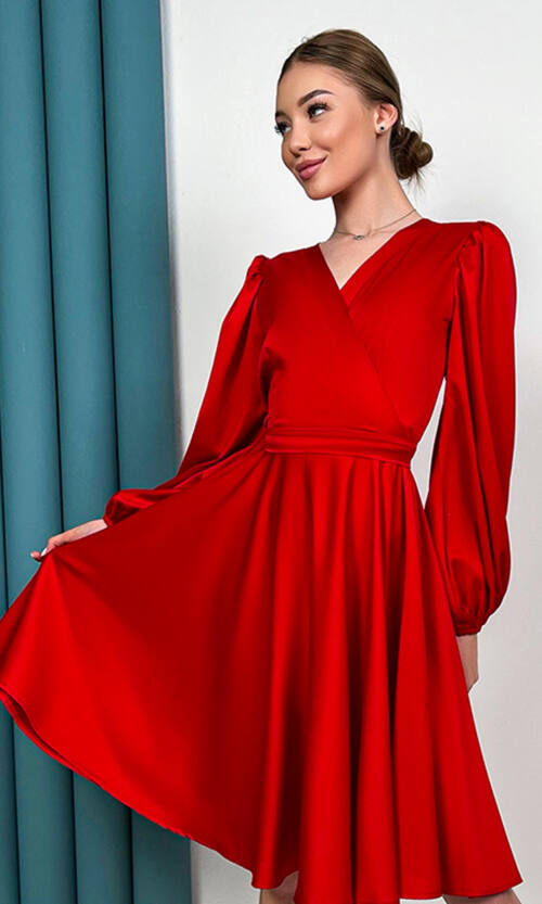 Коктейльна Сукня Атлас Шовк 22084 Червона
