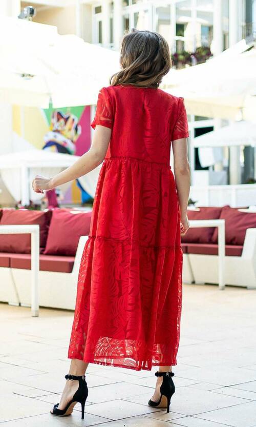 Літня Сукня Льон Папороті 21064 Червона