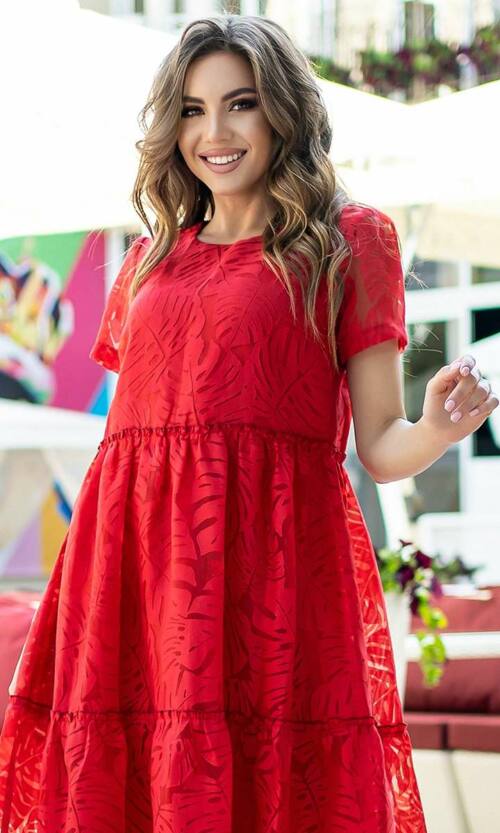 Літня Сукня Льон Папороті 21064 Червона