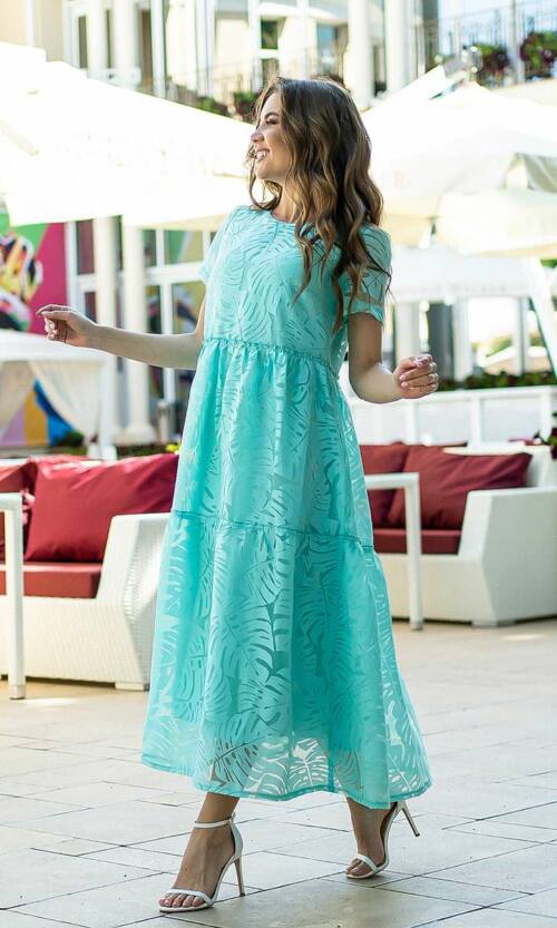 Летнее Платье Лен Папоротники 21064 Мятное