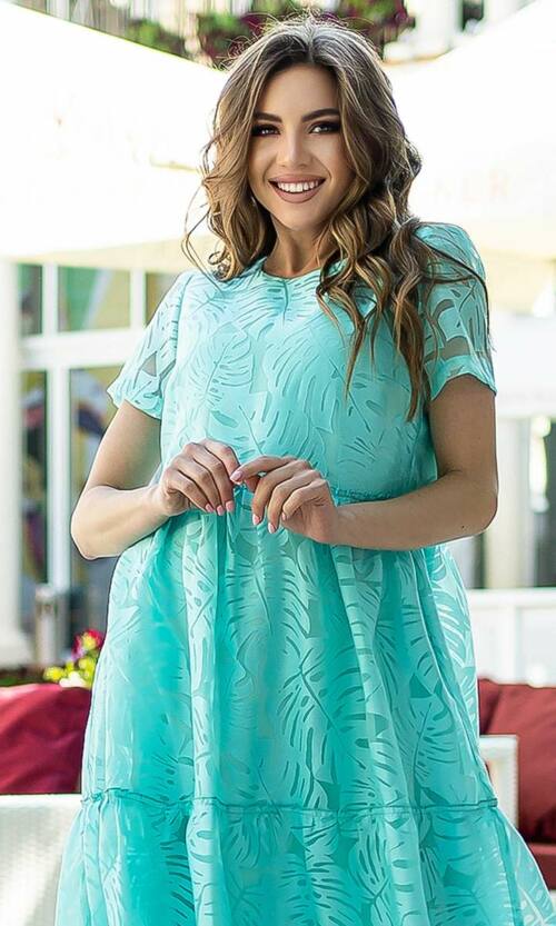 Летнее Платье Лен Папоротники 21064 Мятное