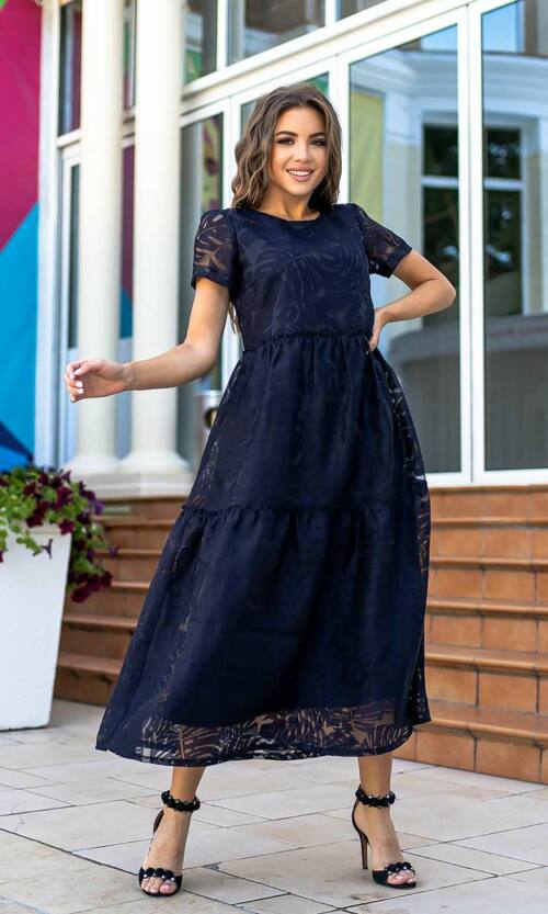 Літня Сукня Льон Папороті 21064 Синя