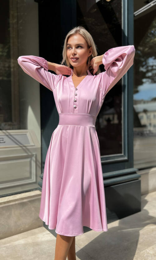 Коктейльна Сукня Атлас Шовк 22072 Рожева