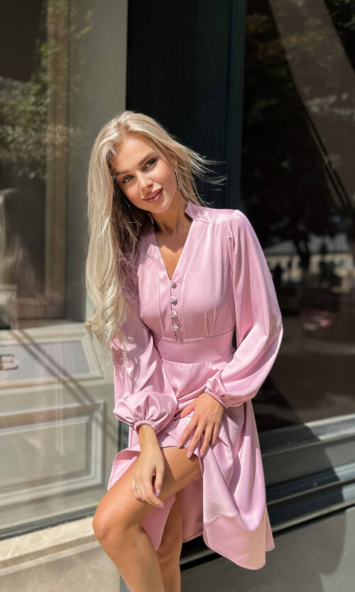 Коктейльна Сукня Атлас Шовк 22072 Рожева