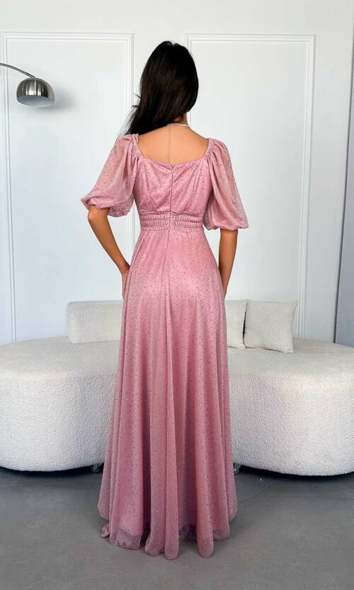 Вечірня сукня мушки блиск 22025 Рожева