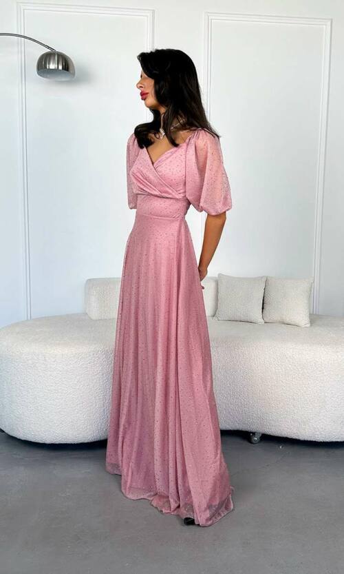 Вечірня сукня мушки блиск 22025 Рожева