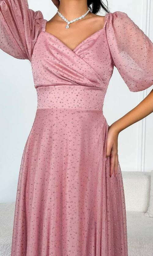 Вечірня сукня мушки блиск 22025 Рожева