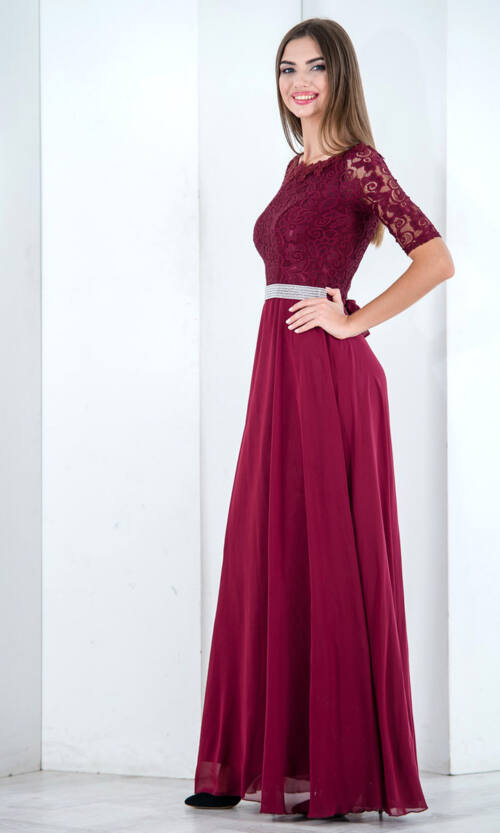 Вечірня Сукня Гіпюр Шифон 6011 Бордова