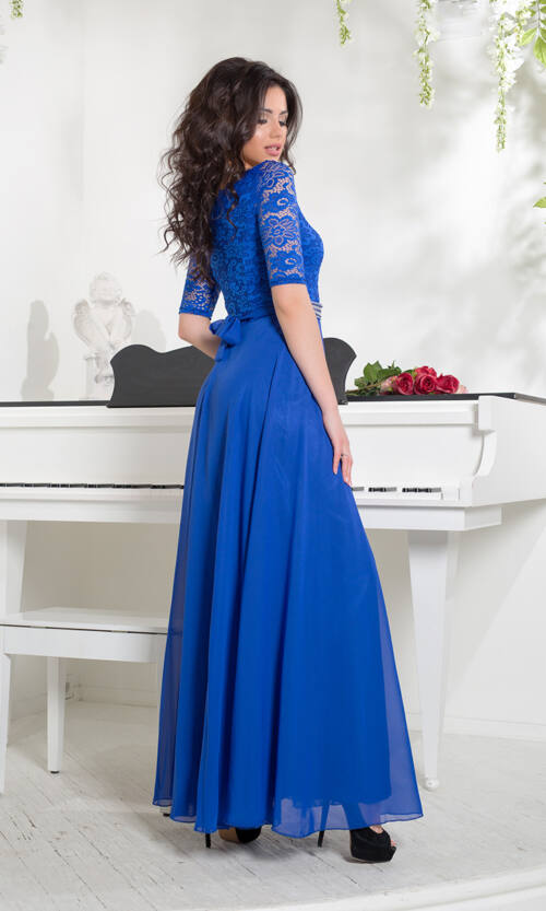 Вечірня Сукня Гіпюр Шифон 6011 Електрик