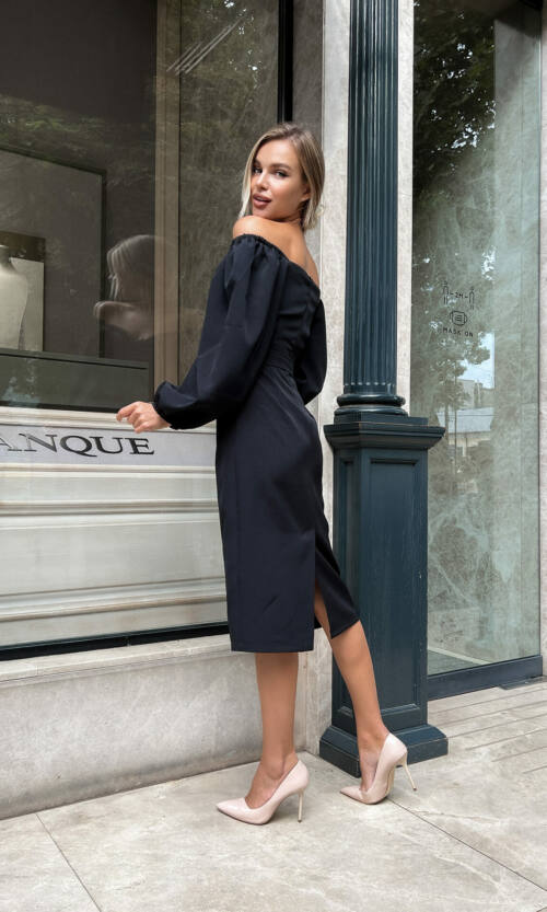 Коктейльна Сукня Костюмний Кріп 22063 Чорна