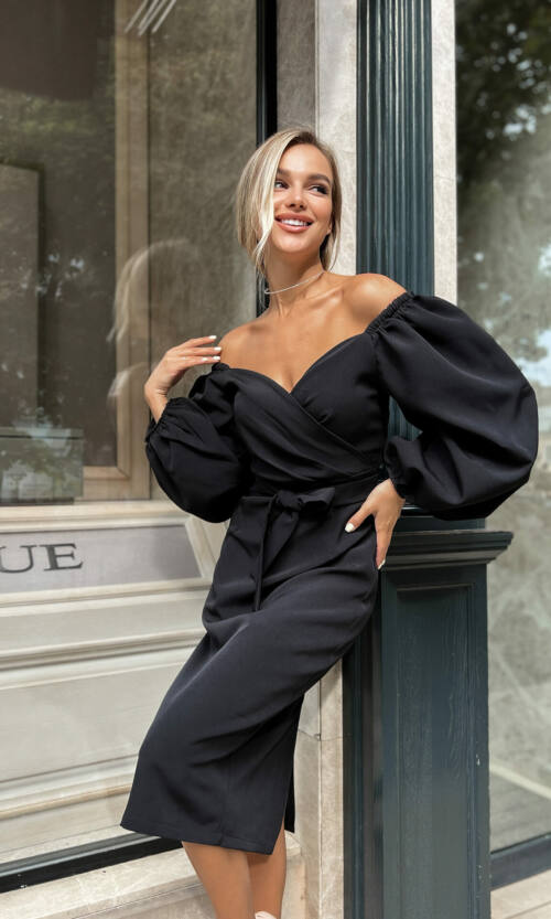 Коктейльна Сукня Костюмний Кріп 22063 Чорна
