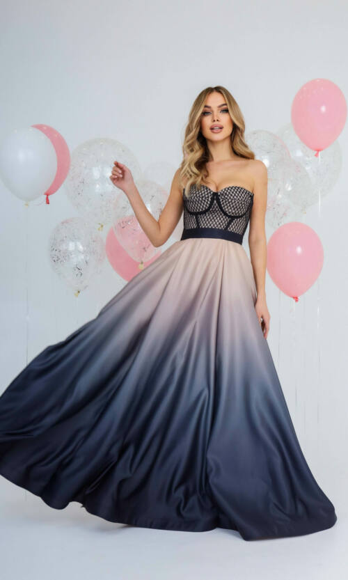 Вечернее Платье Корсет 22003 Бежевое Черное