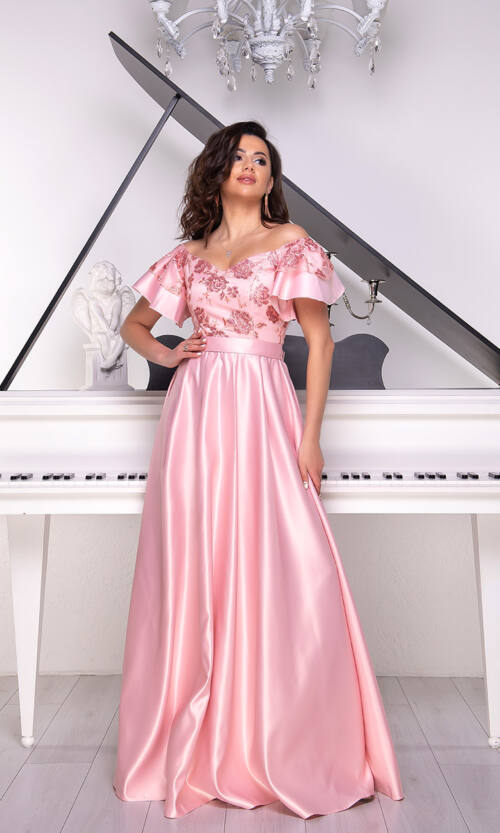 Вечірня сукня Атлас Максі 9018/1 Рожева