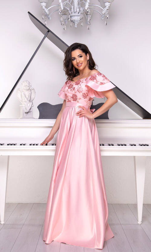 Вечірня сукня Атлас Максі 9018/1 Рожева