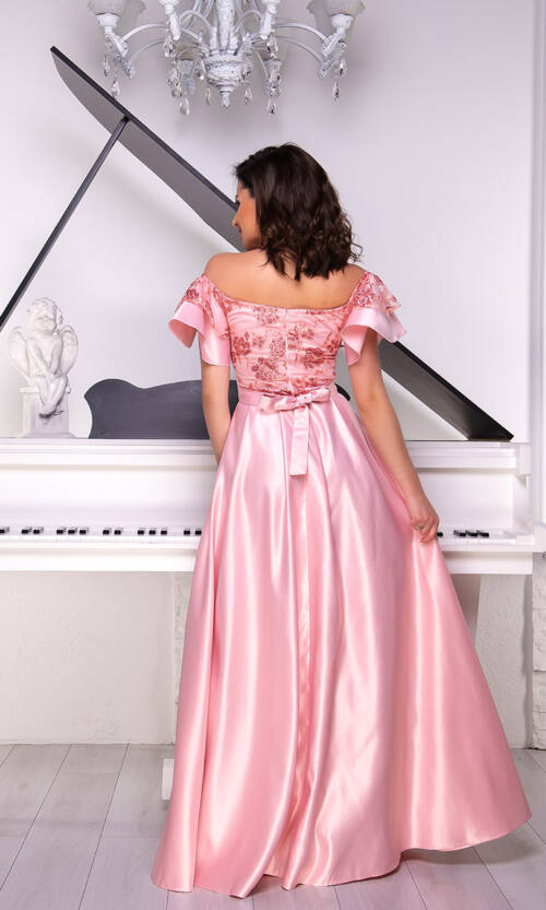 Вечірня сукня Атлас Максі 9018/1 Рожева