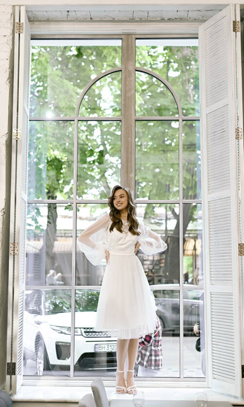 Коктейльна Сукня На Розпис 23046 Молочна