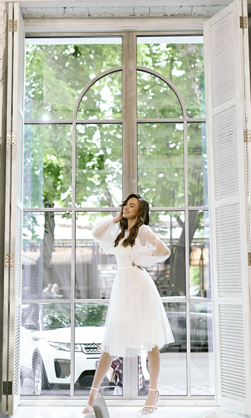 Коктейльна Сукня На Розпис 23046 Молочна