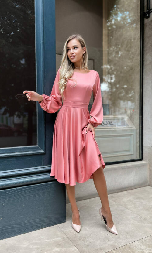 Коктейльное Платье Атлас Шелк 22070 Терракотовое Платье Атлас Шелк 22070