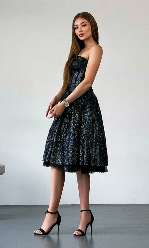 Коктейльна Сукня Корсет Гліттер 22011 Синя