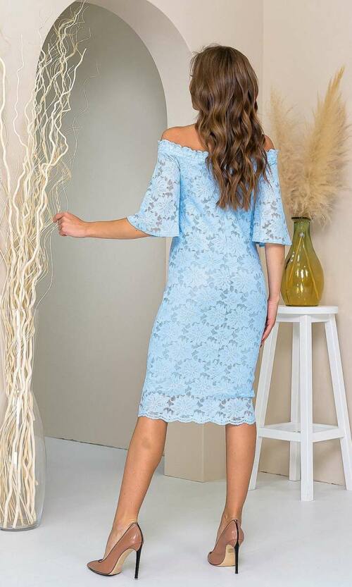 Коктейльна Сукня Відкриті Плечі 21110 Блакитна