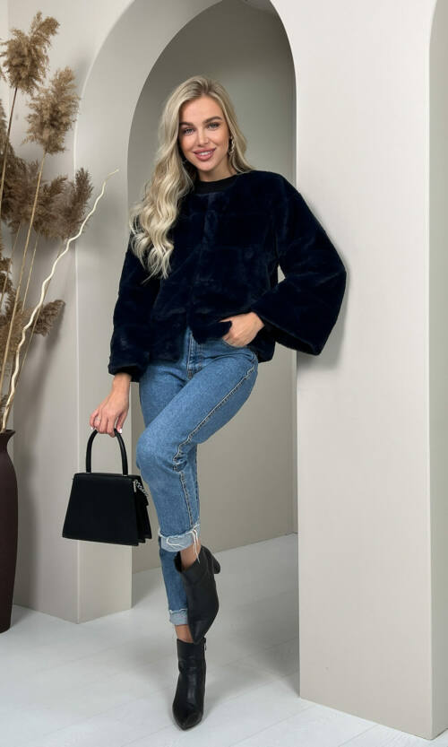 Элегантная Эко Шубка "Мороз" 20200 Синяя