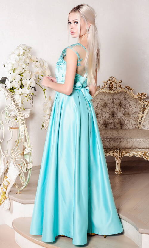 Вечірня сукня Атлас Вишивка 8013 М'ята