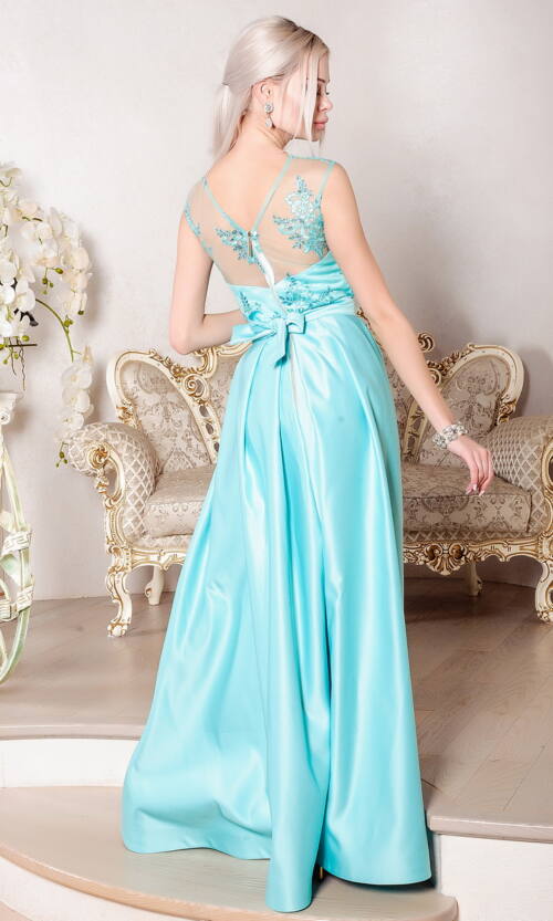 Вечірня сукня Атлас Вишивка 8013 М'ята