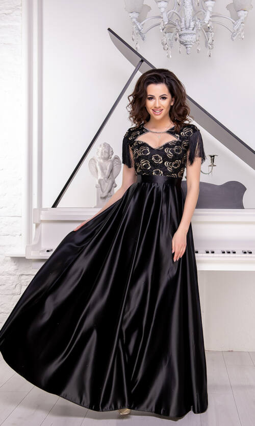 Вечірня Сукня Атлас Золото 9040 Чорна