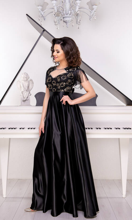 Вечірня Сукня Атлас Золото 9040 Чорна